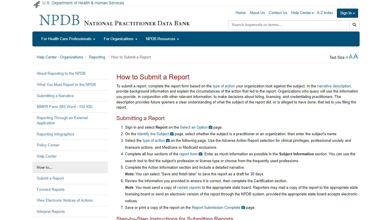 The NPDB - How to Submit a Report