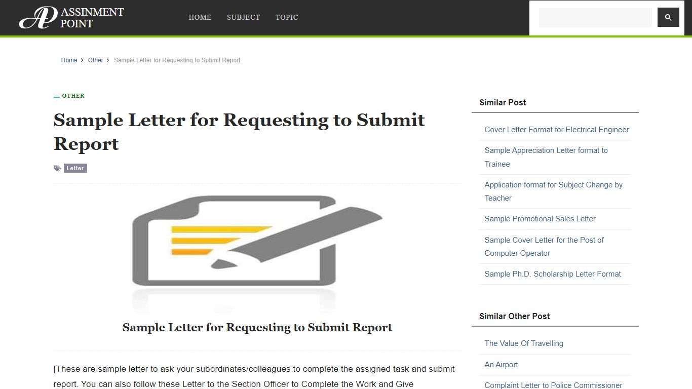 Sample Letter for Requesting to Submit Report - Assignment Point